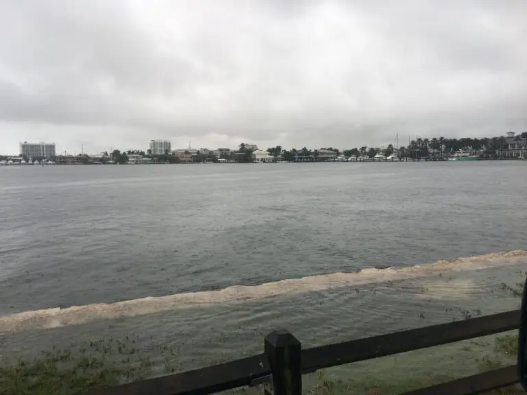 Flooding over intercoastal seawall