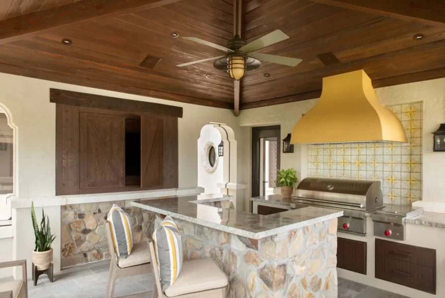 BBQ Pavilion with Stucco Hood and Stained Tongue and Groove Ceiling