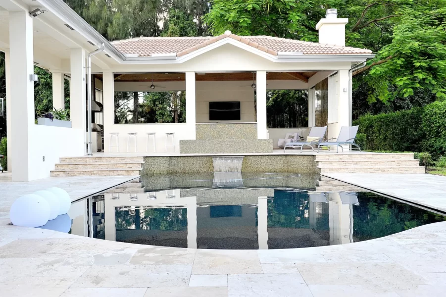 Custom Pool Pavilion with Raised Spa