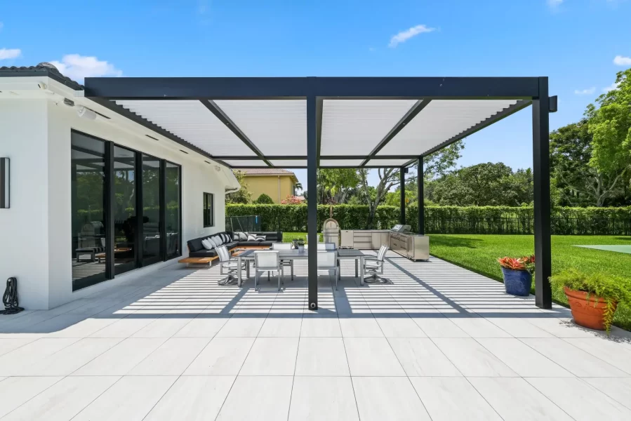 Covered Adjustable Louvered Patio from Pool Deck